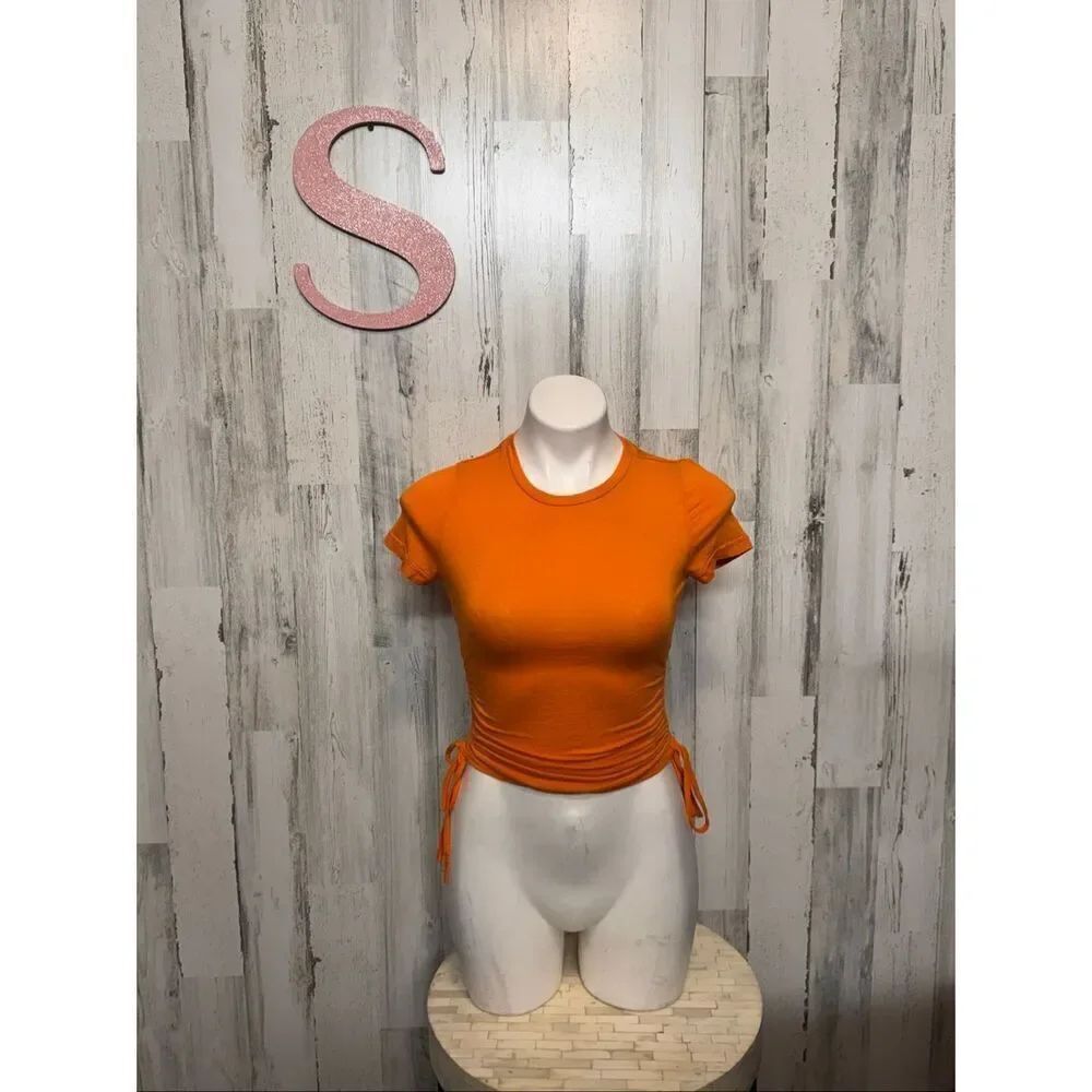 Orange Ruched Side Crop Top – Size S